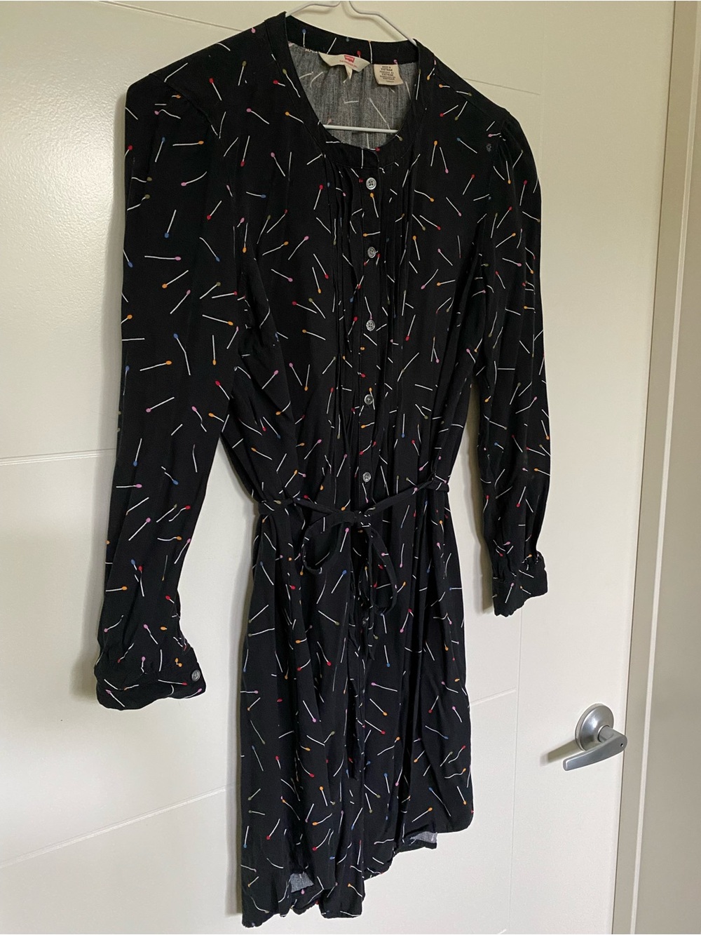 Levi's Black Long-Sleeve Button-Front Dress with Multicolor Match Stick Print